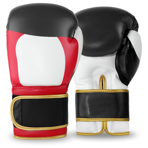 Leather Boxing Gloves Black Red White <b>Velcro</b> Closure Adjustable Wrist <b>Strap</b> for Adults Unisex Training Gear - Product Image 1