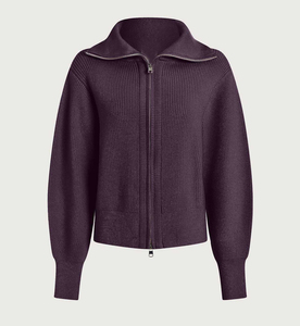 Women's Rib Knit Zipper Cardigan Full Sleeve Stand Collar Solid Color Crop Length Acrylic <b>Sweater</b> Winter Wear - Product Image 1