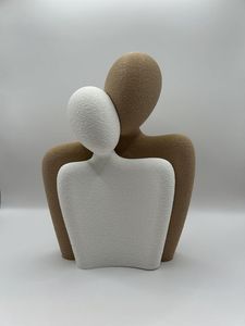 Figurine de couple en céramique minimaliste moderne, sculpture de table artisanale Wabi-sabi, blanc, salon, meuble TV - Product Image 3