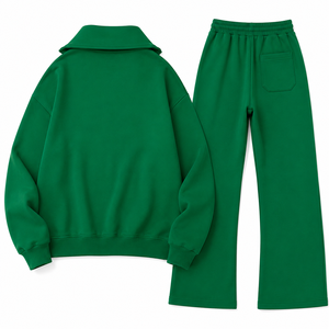 Conjunto Deportivo para Mujer de la Mejor Calidad, Color Verde Esmeralda, Sudadera con Cierre de Cremallera, Pantalones Anchos, Venta al Por Mayor, Logotipo Personalizado, Conjunto de 2 Piezas - Product Image 4