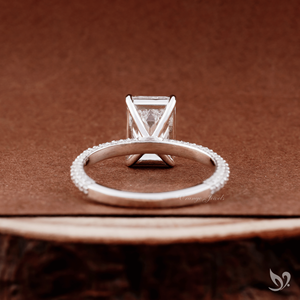 3CT Emerald Cut Lab Grown Diamond Ring Three Row Pave Band Bold <b>Step</b> Cut Center Luxury Design 10K White Gold Bridal Ring - Product Image 2