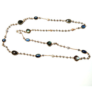 Collier de perles multicolores en pierres naturelles, plaqué or 18 carats, argent sterling, style bohème, kyanite, labradorite, perle d'eau douce - Product Image 2