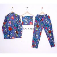 Ensemble de pyjama en coton imprimé floral élégant pour femmes, doux, confortable, respirant, séchage rapide, vêtements de nuit d'été avec chemise et pantalon