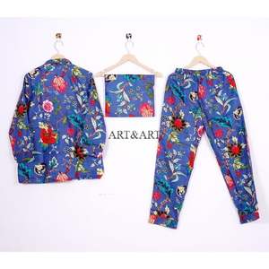 Conjunto de Pijama de Algodón con Estampado Floral para Mujer, Ropa de Dormir Suave y Cómoda para Verano con Camisa y Pantalón, Traje de Noche para Dormir - Product Image 4