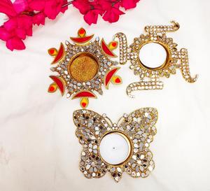 Soportes de luz de té florales hechos a mano multicolor, regalo de San Valentín, Diyas decorativas para decoración del hogar y celebraciones de Diwali - Product Image 2
