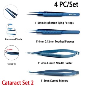 Juego de 4 Instrumentos Oftalmológicos Quirúrgicos de Acero Ametrina: Pinzas y Portaagujas para Cataratas - Product Image 2