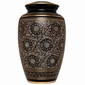 Urne funéraire traditionnelle pour adulte - Urne commémorative en laiton gravée à la main - Vase funéraire noir et or - Urne à cendres de haute qualité pour humains - Product Image 2