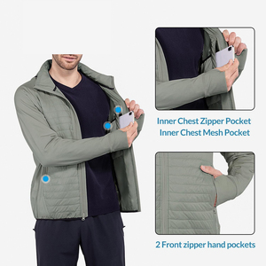 Veste matelassée à capuche pour homme, coupe-vent, rembourrage en polyester, hiver, décontractée, coupe ajustée, col montant, fermeture éclair, couleur unie, OEM - Product Image 3