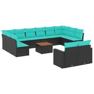 Juego de sofás para patio de 13 piezas con cojines negros, muebles de jardín de ratán sintético - Product Image 2