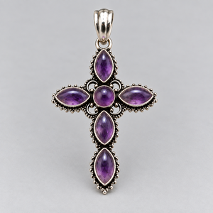 Colgante de Cruz de Amatista en Plata de Ley 925, Hecho a Mano con Piedra Preciosa Natural, Joyería Religiosa Vintage al por Mayor - Product Image 1