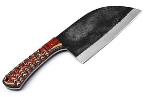 Cuchillo de Carnicero Nórdico Forjado a Mano de Acero al Carbono con Mango de Madera Antideslizante y Funda, Espiga Completa, Ambidiestro - Product Image 2