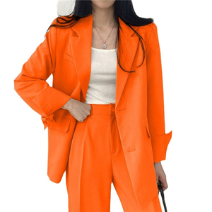 Women's Solid Color Blazer <b>Suit</b> Set With Notched Collar Full Length Pants Office Lady Style Autumn Wear - Product Image 5