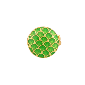 Gold Plated Green Fish Scale Enamel <b>Adjustable</b> <b>Ring</b> for Women Round Designer Fashion Jewelry Gift - Product Image 3