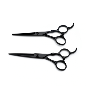 Premium 6 Inch Black Stainless Steel Hair Cutting Scissors Professional Barber Shears Powder Coated Custom Branding <b>Tool</b> - Product Image 2