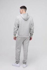Survêtement homme bicolore coupe classique gris chiné clair en molleton de coton épais, automne-hiver, deux pièces : sweat à capuche et pantalon de jogging, OEM - Product Image 2