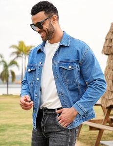 <b>Men's</b> Modern Casual Denim <b>Jacket</b> Button Up <b>Long</b> Sleeve Comfortable Cotton Blend Layering <b>Jacket</b> for All Season Wear - Product Image 4
