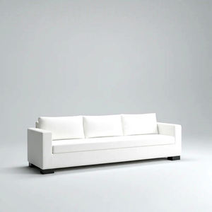 Canapé moderne minimaliste en tissu blanc de luxe 3 places avec coussin de banquette individuelle et pieds en bois noir contrastant - Product Image 1