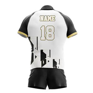 Conjunto de Camiseta de Rugby Sublimada Personalizada, Manga Corta, Cuello Redondo, Ropa Deportiva para Hombre, Estampado Geométrico en Negro, Blanco y Dorado, para Todas las Temporadas - Product Image 2