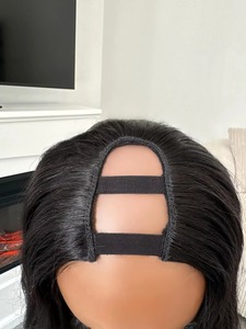 Peluca larga con diseño único en forma de U, cabello humano liso y sedoso, mezcla natural, para fiestas y uso diario, disponible para la venta. - Product Image 4