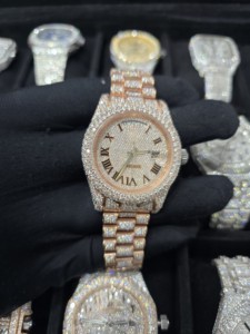 Montre de luxe mécanique édition limitée entièrement sertie de diamants, chiffres romains, acier inoxydable, style hip-hop pour rappeur - Product Image 2
