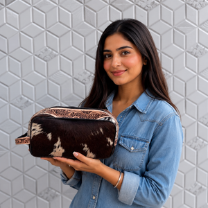 Designer Hand Tooled Leather Toiletry Organizer Shaving Kit Man Women Travel Cosmetic Bags Cowhide Leather Makeup Bags - Product Image 3