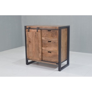Modern Traditional Solid <b>Wood</b> Mango Cabinet Brown Polished Iron Frame Movable Door Drawers Eco-Friendly Durable Home Office - Product Image 2