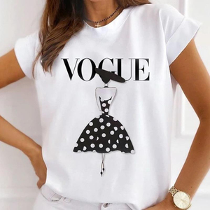 Camiseta de Verano con Cuello Redondo y Manga Corta Estampada para Mujer, Talla Grande, Holgada, Personalizada - Product Image 3