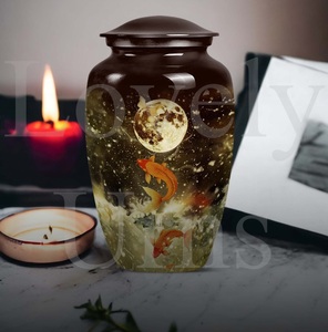 Serenity harbor abstract fish themed metal funeral urn cremation urn for human <b>ashes</b> decorative <b>keepsake</b> tribute - Product Image 3