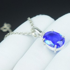 Delicado colgante de tanzanita con corte ovalado, plata de ley 925, collar con piedra preciosa ovalada, regalo para mamá, joyería. - Product Image 6