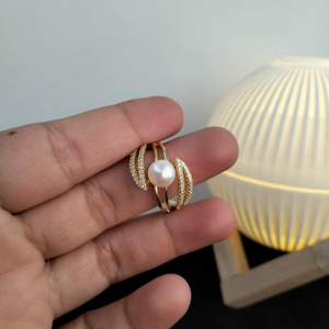 Anillo de Perlas de Agua Dulce, Anillo de Joyería de Perlas Chapado en Oro, Anillo de Perlas de Moda, Fabricante Mayorista - Product Image 1