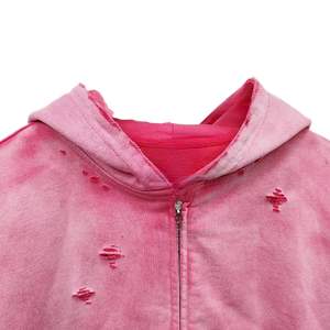 Sweat à capuche zippé pour femme, rose, coupe oversize, style délavé et vieilli, aspect vintage, OEM, vente en gros - Product Image 2