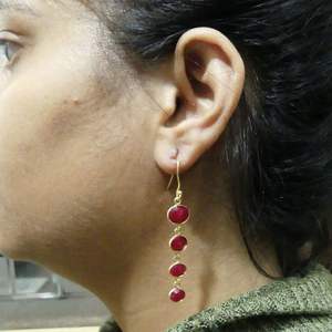 Pendientes Colgantes de Plata de Ley 925 con Baño de Oro y Rubí, Joyería Elegante para Mujer, para Bodas - Product Image 5