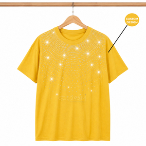 Cosh International <b>Men</b> <b>Yellow</b> Oversized T-<b>Shirt</b> With Rhinestone Dot Pattern O-Neck Short Sleeve Street Style Jersey Cotton - Product Image 5