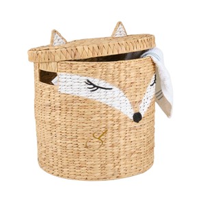 Cute Fox Shaped Water Hyacinth <b>Basket</b> <b>with</b> <b>Lid</b> Woven Decorative Storage Hamper Kids Toy Clothes Laundry Organizer - Product Image 1