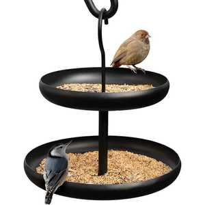 Mangeoire à oiseaux suspendue en métal à 2 niveaux, robuste, pour oiseaux sauvages, plateau rond à plusieurs niveaux pour l'alimentation des oiseaux, pour jardin extérieur - Product Image 1