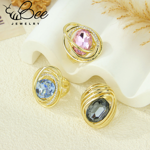 New Italian Fashion 14K Gold Plated <b>Chunky</b> Wedding <b>Rings</b> Color StoneVintage Minimalist Elegant <b>ring</b> - Product Image 2