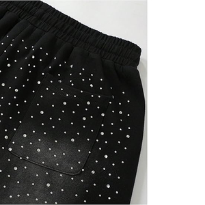 Pantalones Cortos Deportivos de Alta Calidad con Lavado Ácido, Personalizados, Casuales, para Hombre, Cintura Media, con Cordón, Estampado de Diamantes de Imitación, Tejido de Punto 100% - Product Image 6