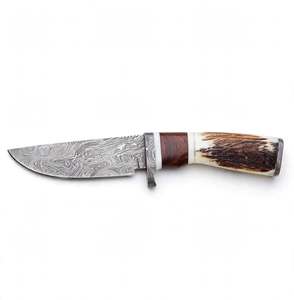 Cuchillo utilitario de acero de Damasco hecho a mano con mango de cuerno de ciervo natural y palisandro, herramienta artesanal - Product Image 6