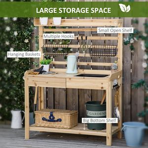 Tavolo da Lavoro per Giardinaggio con Setaccio in Metallo, Ganci e Lavello, Stile Naturale - Product Image 6