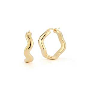 Pendientes de Aro Ondulados de 1 Pulgada, Ligeros, Huecos, Gruesos, Clásicos, para Uso Diario, Tipo Huggies, Joyería Fina de Oro Sólido de 10K, 14K, 18K - Product Image 1