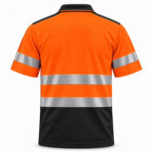 Custom Reflective Men Polo Shirt Short Sleeve Workwear Contrast Panels Chest Pocket Solid <b>Silver</b> Bands Industrial Worker Uniform - Product Image 2