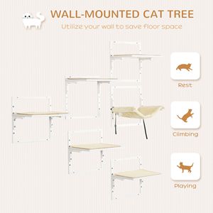 Mobili Moderni per Gatti da Interno, Set da 6 Pezzi Bianco Crema, con Piattaforme Regolabili in Altezza, Amaca e Casette per Animali Domestici - Product Image 3