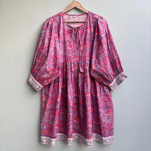 Vestido Casual Midi para Mujer, 100% Algodón Tejido, Estampado Floral, Liso, Manga Corta, Cintura Imperio, Estilo Babydoll, Oversize, Cuello en V, Holgado - Product Image 1