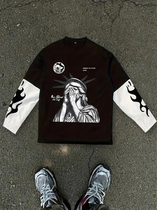 T-shirt à manches longues pour homme avec impression graphique d'ange 3D personnalisée, printemps automne, décontracté, coton doux, streetwear, pull-over - Product Image 1