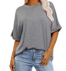 Camiseta de Mujer con Hombros Caídos, Estilo Europeo, Color Sólido, Corte Ajustado, 18 Colores, Informal, Manga Corta, 100% Algodón, para Todas las Temporadas - Product Image 2