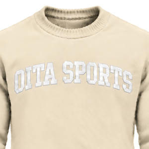 Custom Ivory Men Crew Neck Sweater Long Sleeve Soft Knit Pullover Casual Winter <b>Jumper</b> Ribbed Cuffs with Raised Chest Letter - Product Image 3