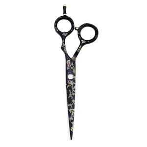 Tijeras de Barbero Profesionales con Grabado Floral, para Diestros, con Logotipo Personalizado, Revestimiento Negro, Acero Inoxidable, para Cortar el Cabello - Product Image 2