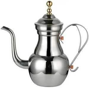 Artisan Embossed Stainless Steel Arabic Coffee Pot Dallah Two Tone Gold and Silver Middle Eastern Teapot Luxury Hospitality - Product Image 3