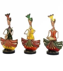 Ensemble de 3 figurines décoratives en fer forgé, représentant des danseurs folkloriques traditionnels du Rajasthan, pour la maison et le bureau - Product Image 1