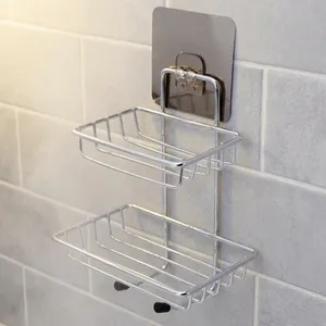<b>Wall</b> Mounted Double Layer Soap Dish Holder Stainless Steel Soap <b>Storage</b> Rack Rustproof <b>Wall</b> <b>Hanging</b> Soap Saver Organizer - Product Image 4